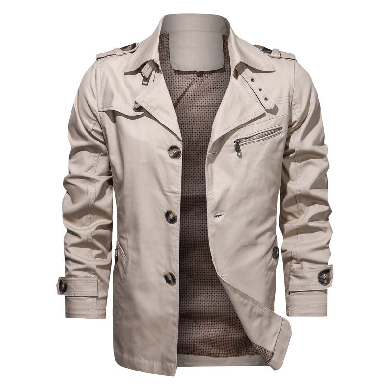 Herr Short Trenchcoat i Utility Fält Stil med Stående Krage och Zip Breast Ficka