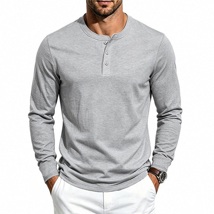 Herr Smal-Passform Termisk Lång Ärm med 3-Knapp Henley Neck