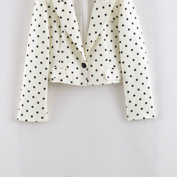 Dam Prickig Prick Kort Blazer med Notch Lapel och Patch Fickor