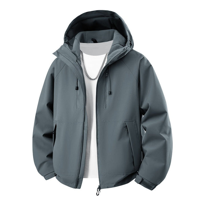 Herr Matte Softshell Jacka med Huva med Welded Sömmar, Tvåvägsdragkedja och Adjustable Fåll med Dragsko