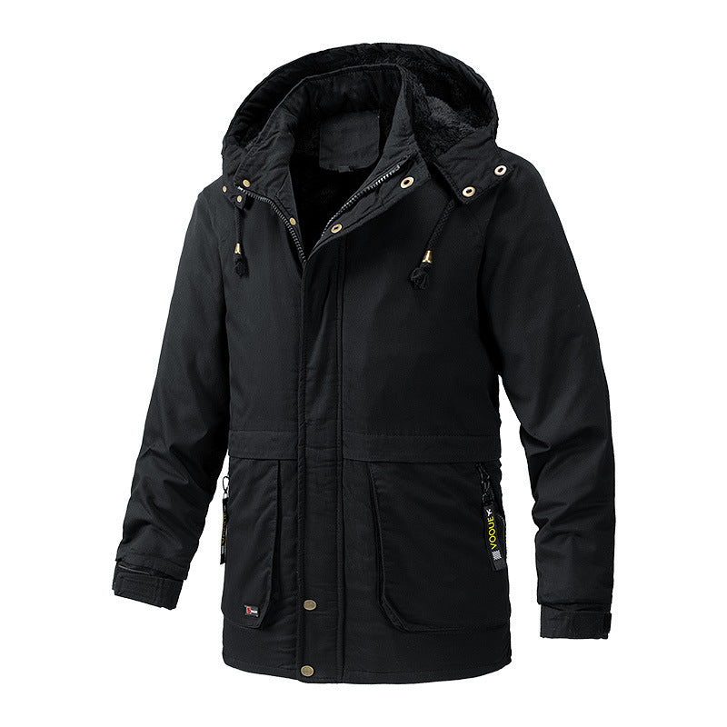 Herr Canvas Parkas med Sherpa Foder, Extended Skärning och Funktion Arm Ficka