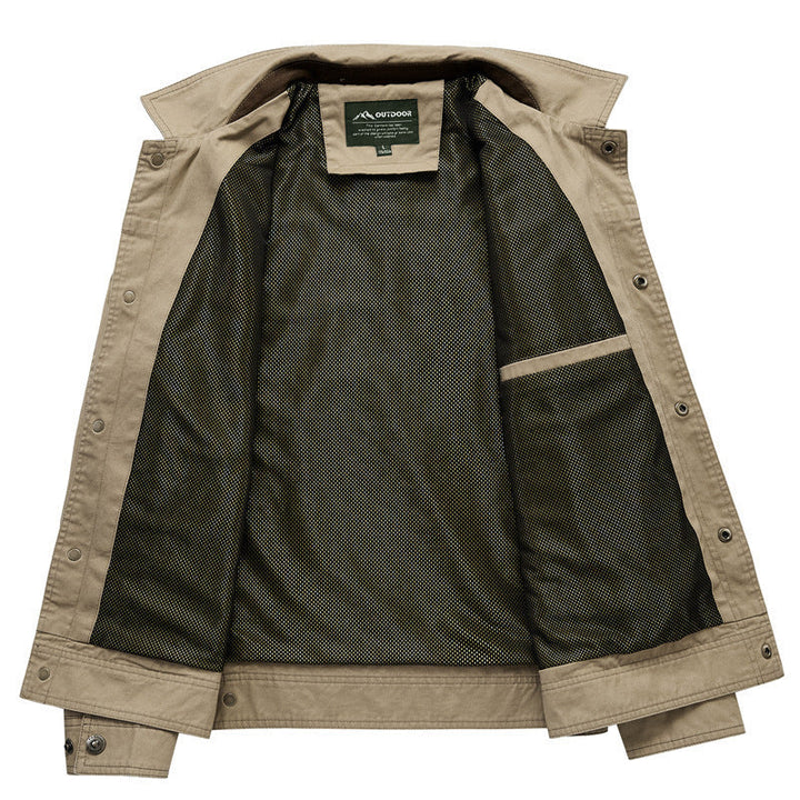 Herr Urban Canvas Utility Blouson med Stående Krage, Mesh Foder och Bröst Lock Ficka