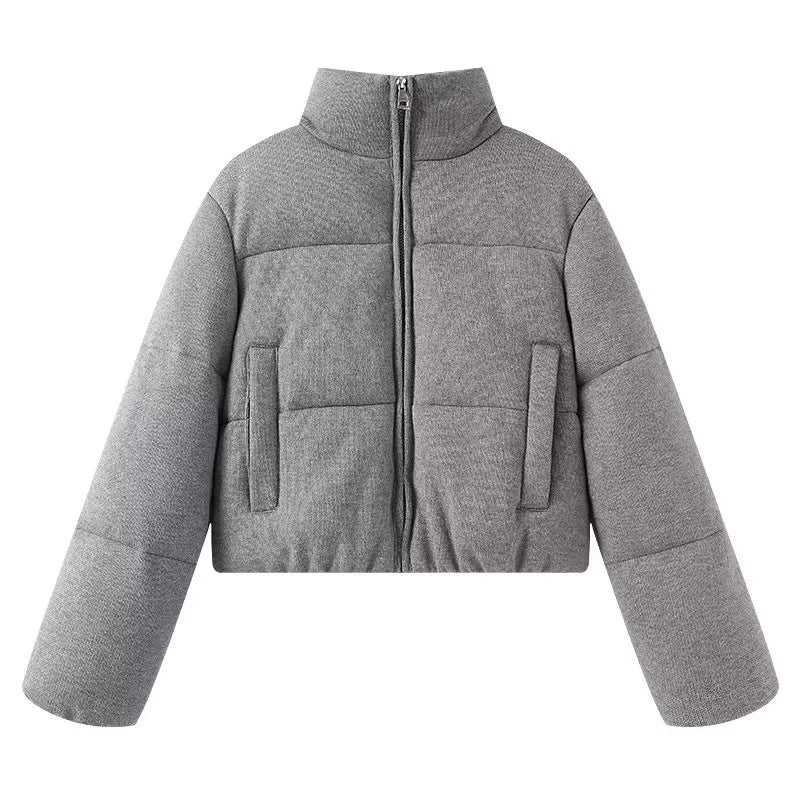 Dam cropped teddy quiltad jacka med hög krage och concealed dragkedja