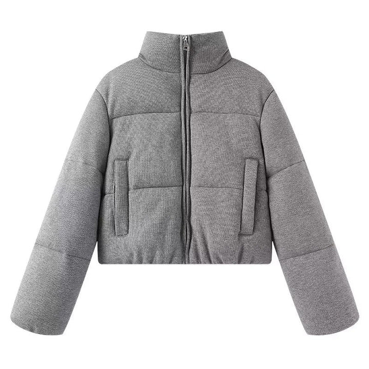 Dam cropped teddy quiltad jacka med hög krage och concealed dragkedja