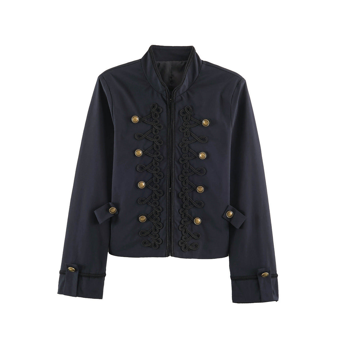 Dam kort Military stil jacka med Ornamental Cord och knapp Decoration