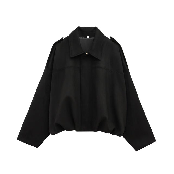 Dam Kort Boxig Övergångsjacka i Suede Look med Epaulettes