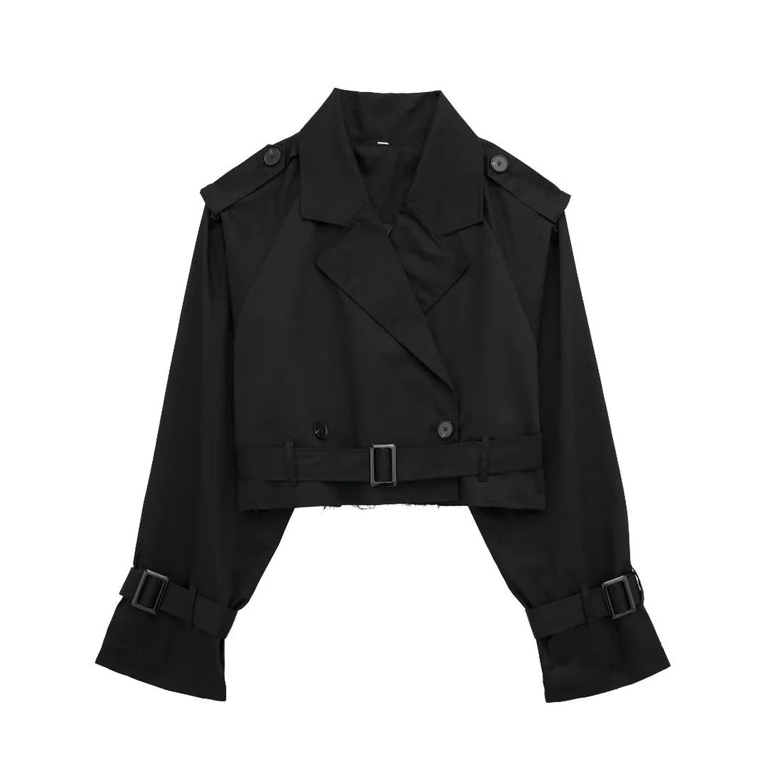 Dam Kort Trench Jacka med Epaulettes, Waist Belt och Justerbar Muddar