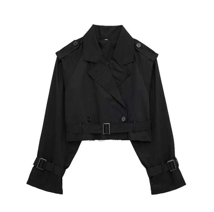 Dam Kort Trench Jacka med Epaulettes, Waist Belt och Justerbar Muddar
