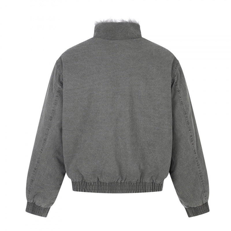 Herr kort skärning blouson jacka med fusk päls foder, ståkrage och elastisk fåll
