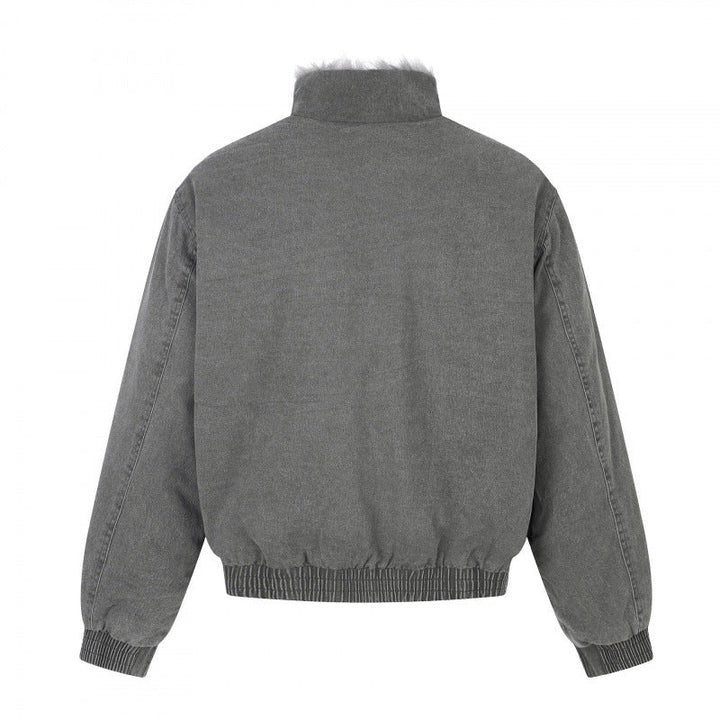 Herr kort skärning blouson jacka med fusk päls foder, ståkrage och elastisk fåll