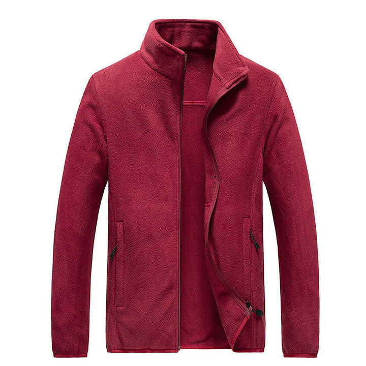 Herr Fleece Jacka med Hel Dragkedja, Stående Krage, och Praktisk Zip Fickor