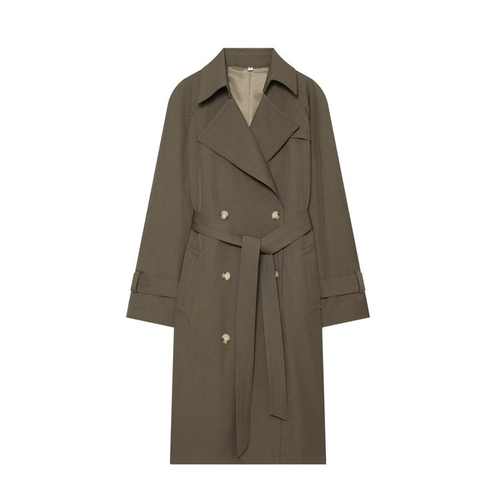 Dam lång Double-Breasted trenchcoat med midjebälte och Raglan ärmar