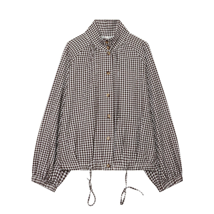 Dam Checked Kort Blouse Jacka med Drawstring