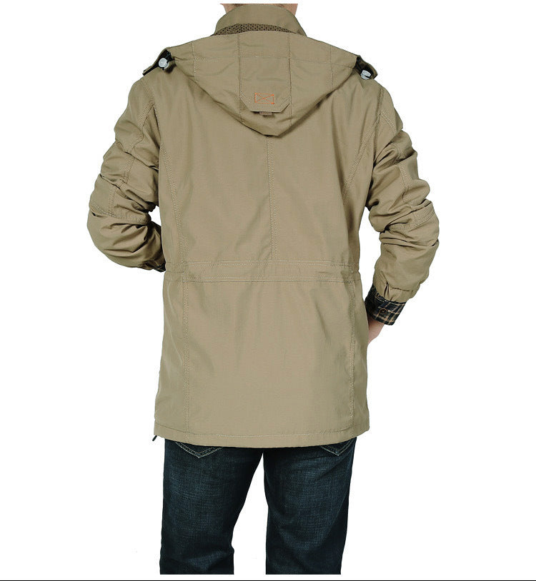Herr Lätt Utility Fält Parka med Huva, Multi-Pockets och Justerbar Dragsko Midja