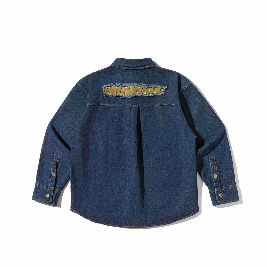 Herr oversize Denim skjortjacka med Slitna Effects och Kamouflage Patchar
