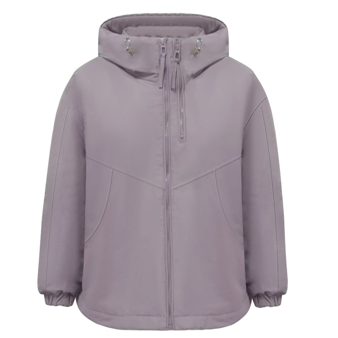 Dam vadderad Hooded jacka med Drawstring, Double Front dragkedja och elastiska muddar