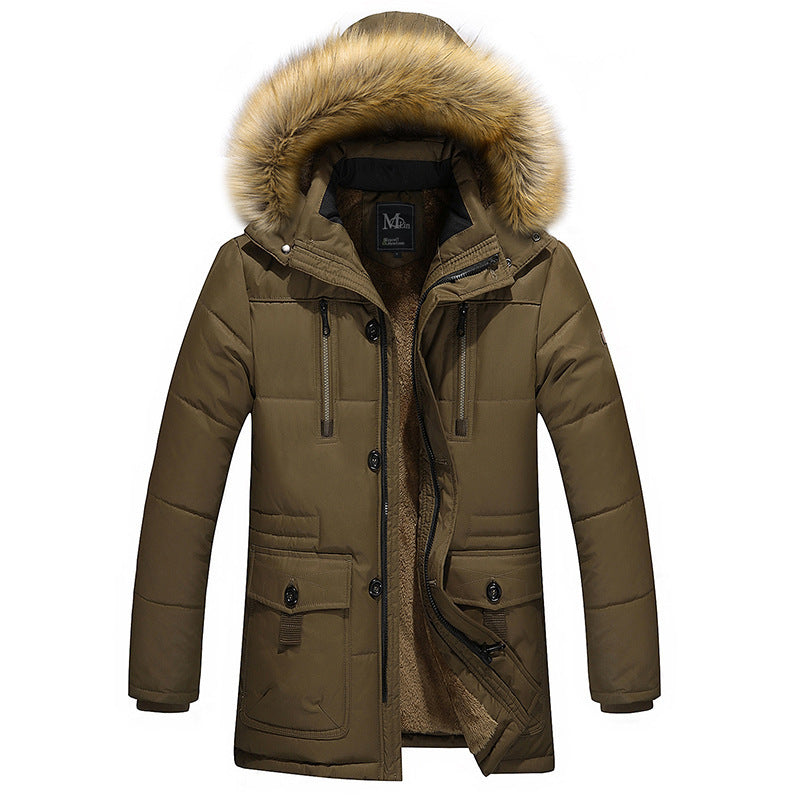 Herr Vattenavvisande Quiltad Parka med Huva, Faux Fur Trim och Teddy Fleecefoder
