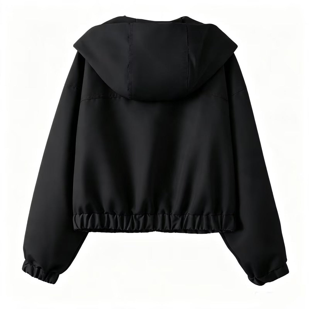 Dam Kort Kort Blouson med Huva, Dragkedja, och Elastic Nederkant