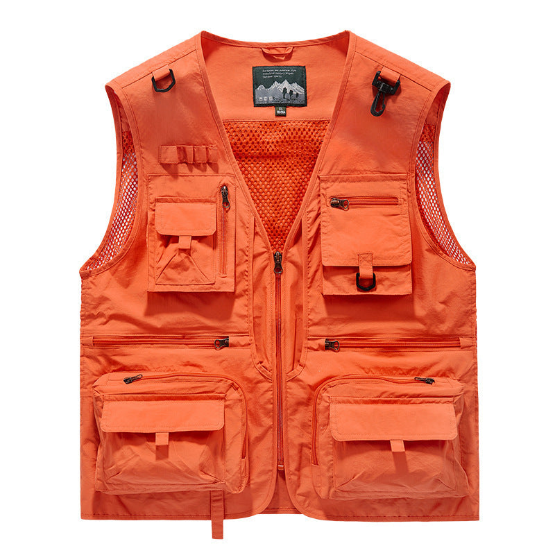 Unisex Multi-pocket utilityväst med Mesh Inserts och Front dragkedja