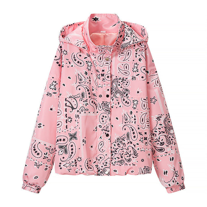 Dam Printed lätt med huva Windbreaker in Bandana/Paisley mönster