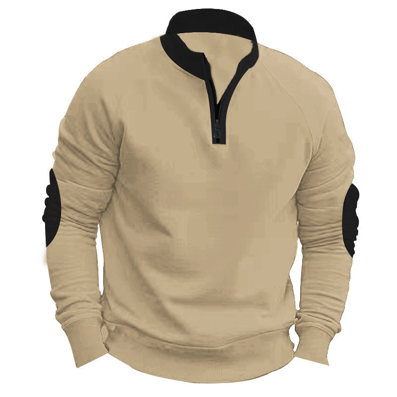 Herr Raglan Pullover med Kort Dragkedja, Ståkrage och Ergonomic Elbow Panels