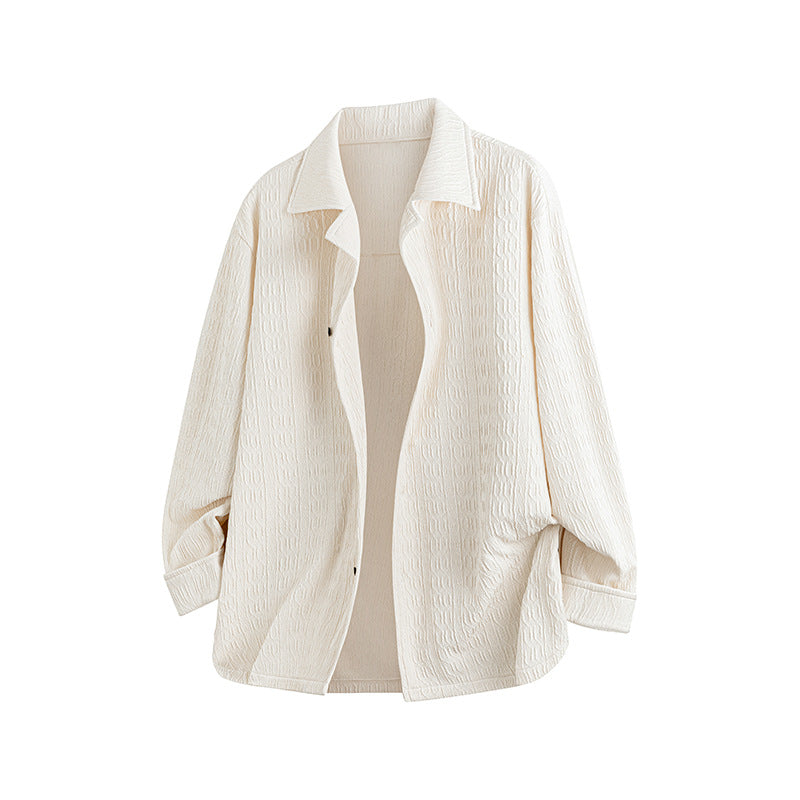 Dam Lightly Structured Oversize Skjortjacka med Lapel Krage &amp; Press Knapp Front