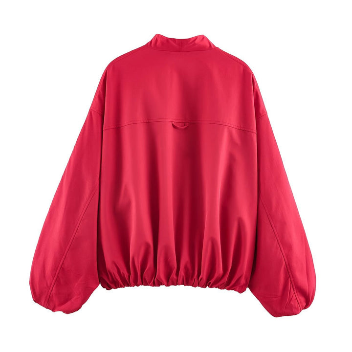 Dam Lätt Oversize Utilityjacka med Drawstring Waist, Stå Krage och Balloon Ärmar