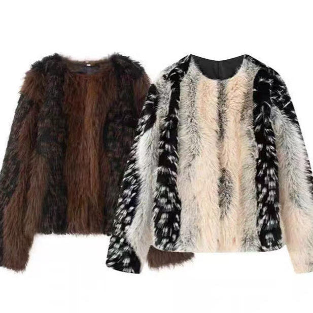 Dam Kort Statement Faux Fur Jacka med Lång Pile och Structured Fur Look