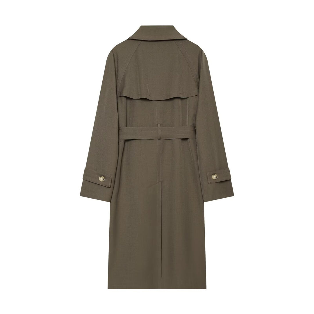 Dam lång Double-Breasted trenchcoat med midjebälte och Raglan ärmar