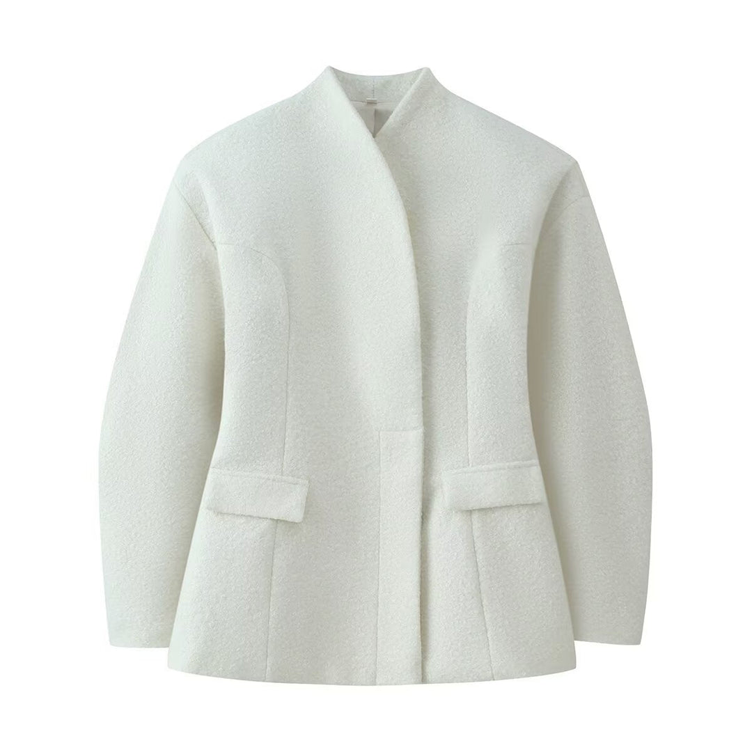 Dam Collarless Boucléjacka med Tailored Darts och Lock Fickor