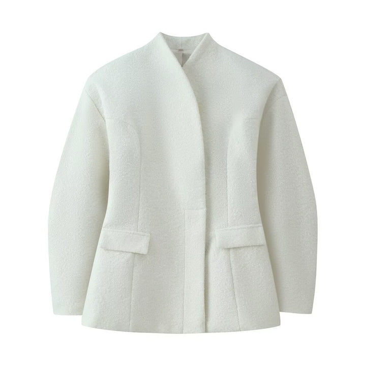 Dam Collarless Boucléjacka med Tailored Darts och Lock Fickor