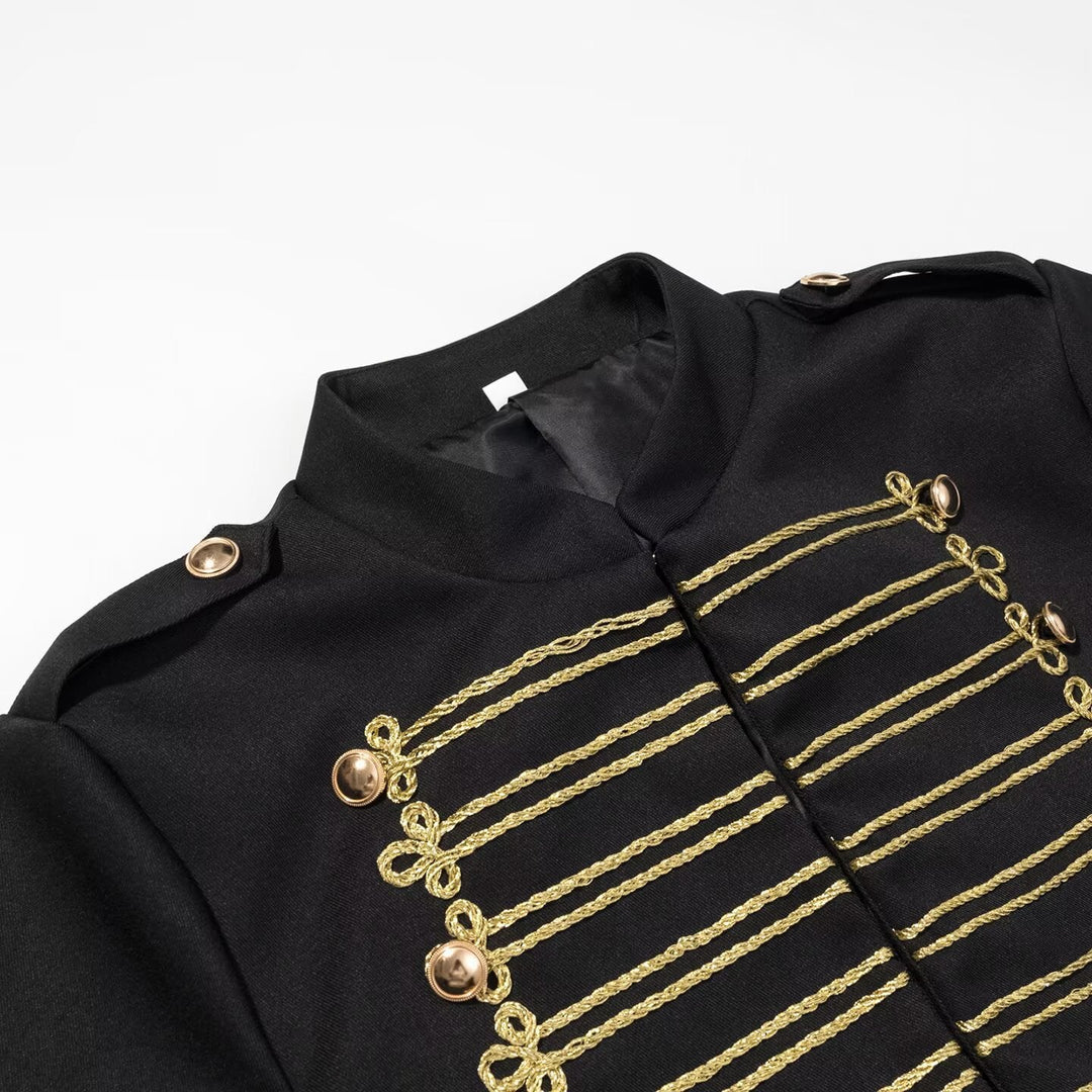 Dam Military Inspired Kort Jacka med Guld Cord Application och Stå Krage