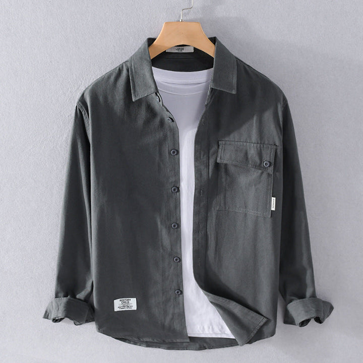 Herr Lös Skjortjacka Överskjorta Tillverkad av Mjuk Twill med Integrated Lager T-Shirt och Sewn-On Bröstficka