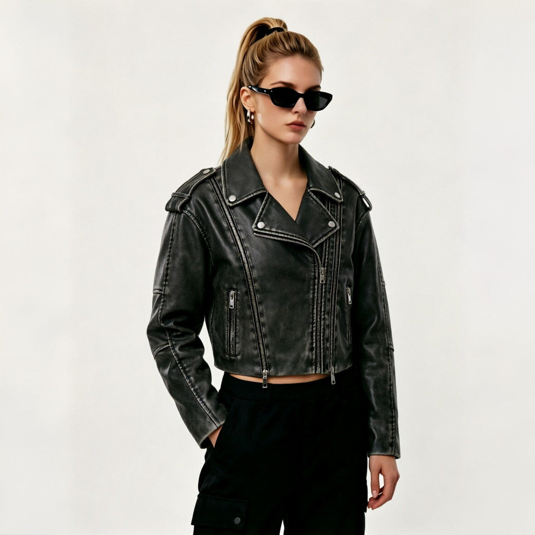 Dam Modern Kort Bikerjacka