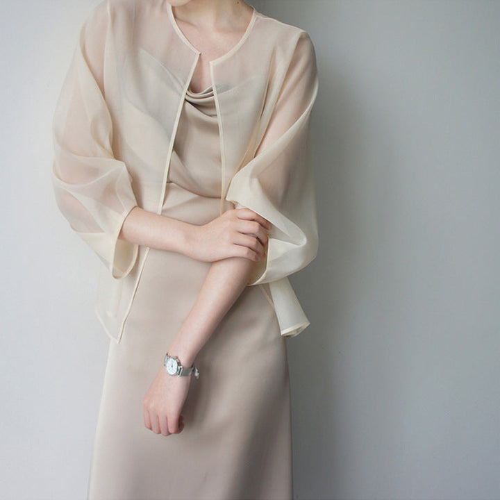 Dam elegant chiffong jacka med Flared ärmar