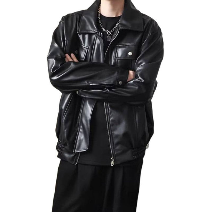 Herr Kort Cropped oversize fuskläder funktionsjacka med Bröst locks och hel dragkedja