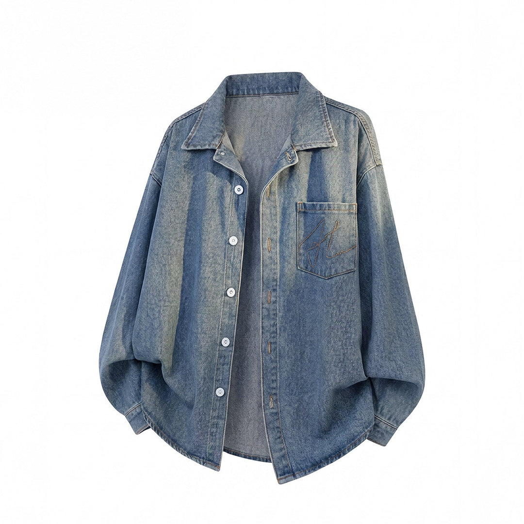 Unisex Oversize Skjortjacka Tillverkad av Bomull Twill med Patch Chest Ficka