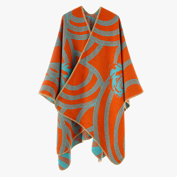 Dam Jacquard capeponcho med Rose mönster och oversized Fall