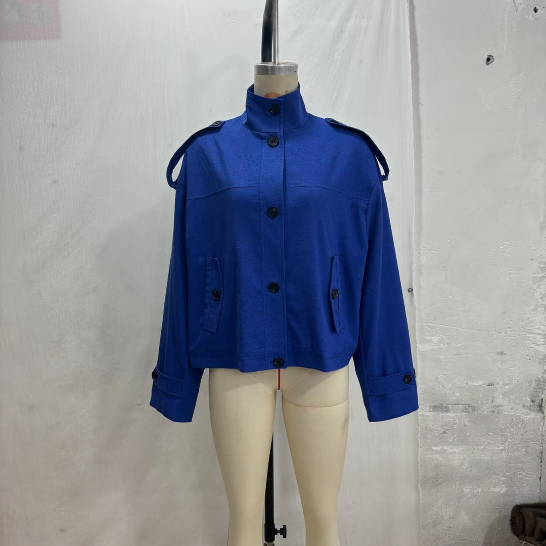 Dam Boxy-kort jacka med Stand krage Shoulder Patches och Flap fickor