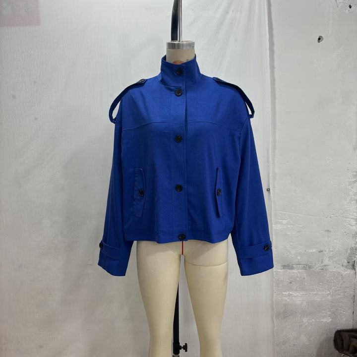 Dam Boxy-kort jacka med Stand krage Shoulder Patches och Flap fickor