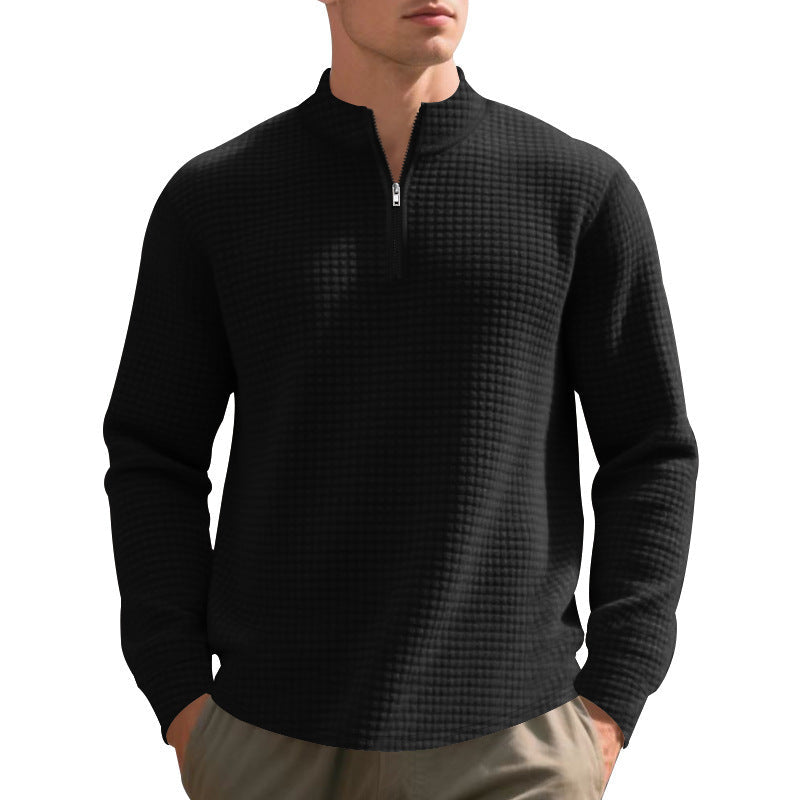 Herr Urban Halv Dragkedja Pullover med Fin Square Texture och Hög Ståkrage