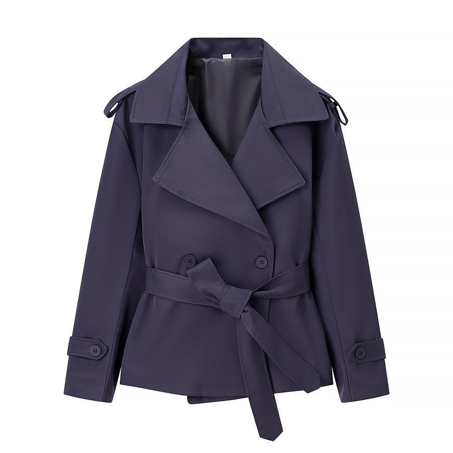 Dam skräddad kort trenchcoat med knytband och Epaulettes