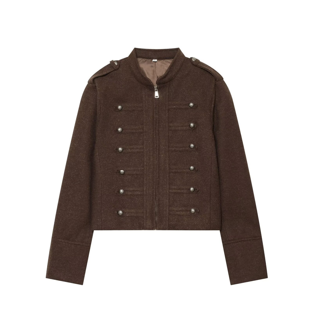 Dam Military Inspired Kort Ull Jacka med Stå Krage