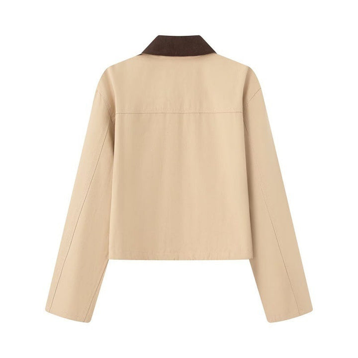 Dam kort Workwear jacka med Cord krage, Press knappar och dragsko