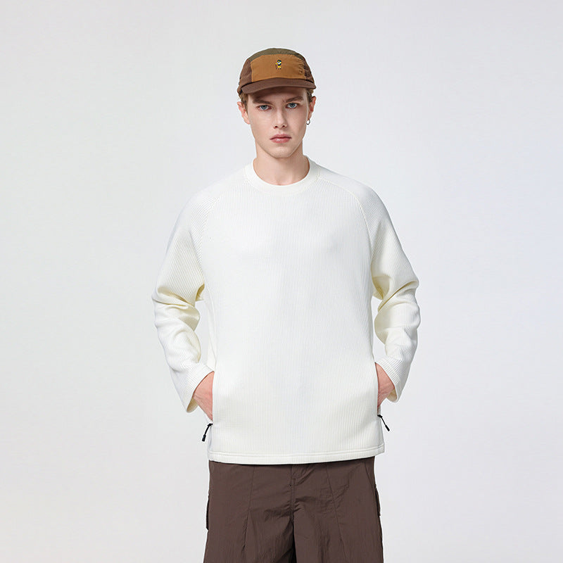 Herr Waffle Structure Termisk College-Tröja med Raglanärmar och Zippered Fickor Drune