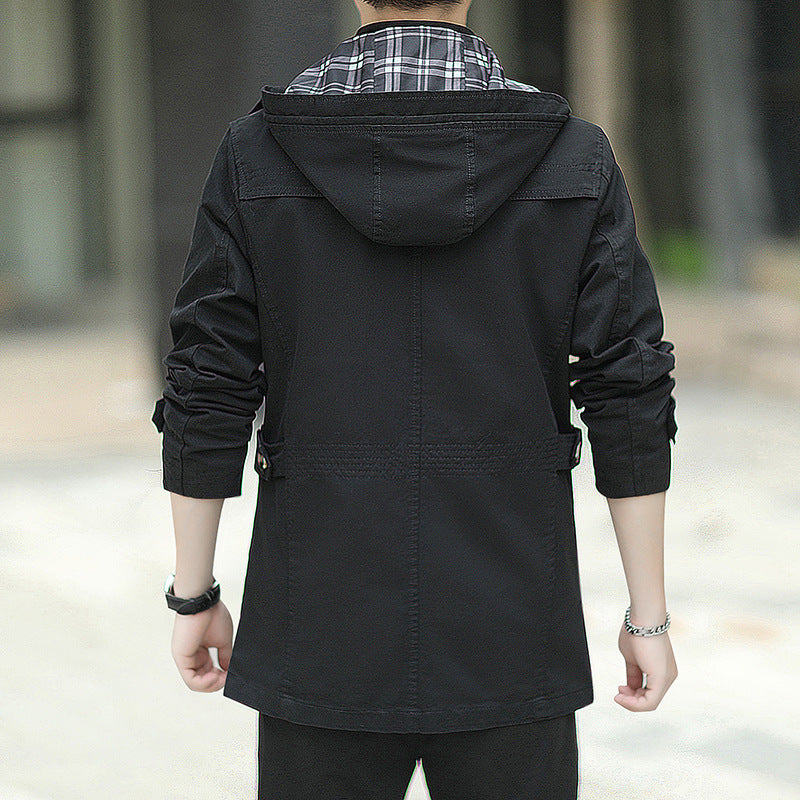 Herr Lätt Canvas Fält Parka med Huva, Bröst Zip och Justerbar Midja Tabs