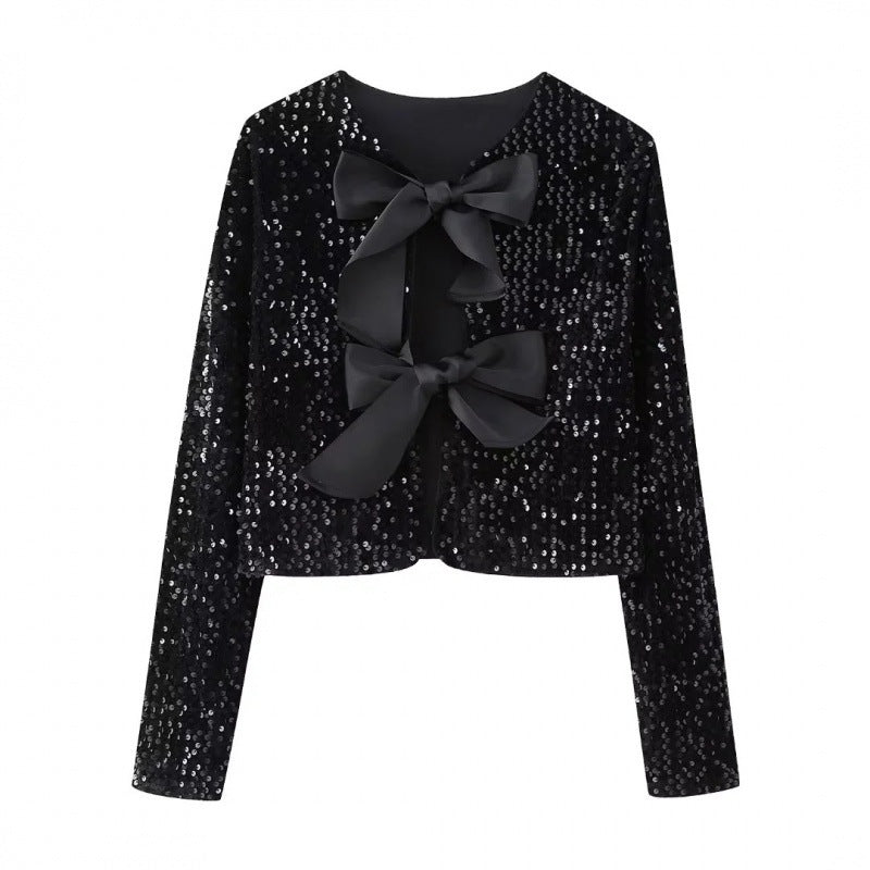 Dam Sequin Bolero jacka med dekorativ Satin Bows