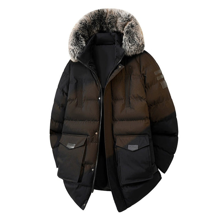 Herr Quiltad Parkas i Duffle Stil med Huva och Stora Lockfickor