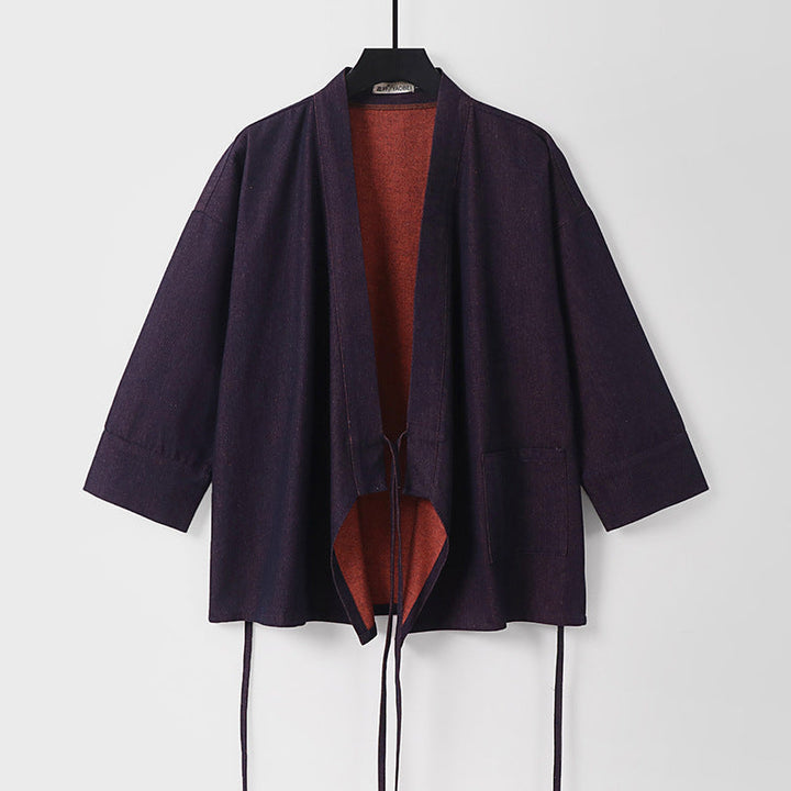 Dam lätt två-Tone Kimono jacka med Ties och kontrasterande inner foder