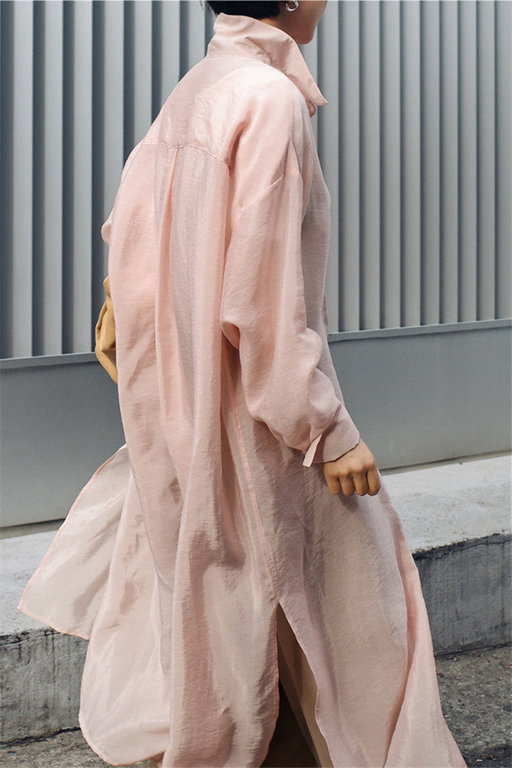 Dam lång Satin Effect Duster med Stand krage, oversized skärning och Deep Side Slits